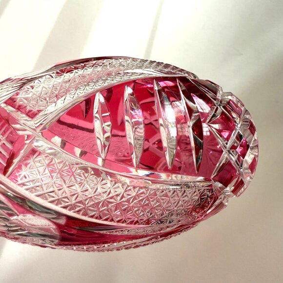handcut Crystal Vase/decanter? Intricate Ruby/Pink Clear cut/Etched 9.25" - Picture 7 of 9